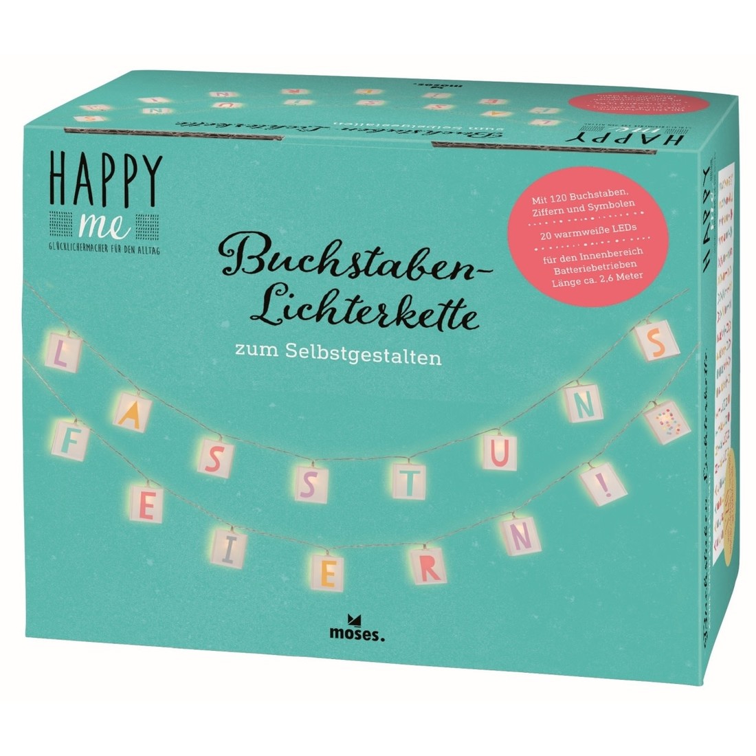 moses Buchstaben Lichterkette «Happy Me»