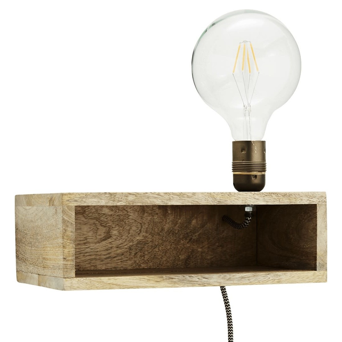 Holzwandleuchte mit Regalboden