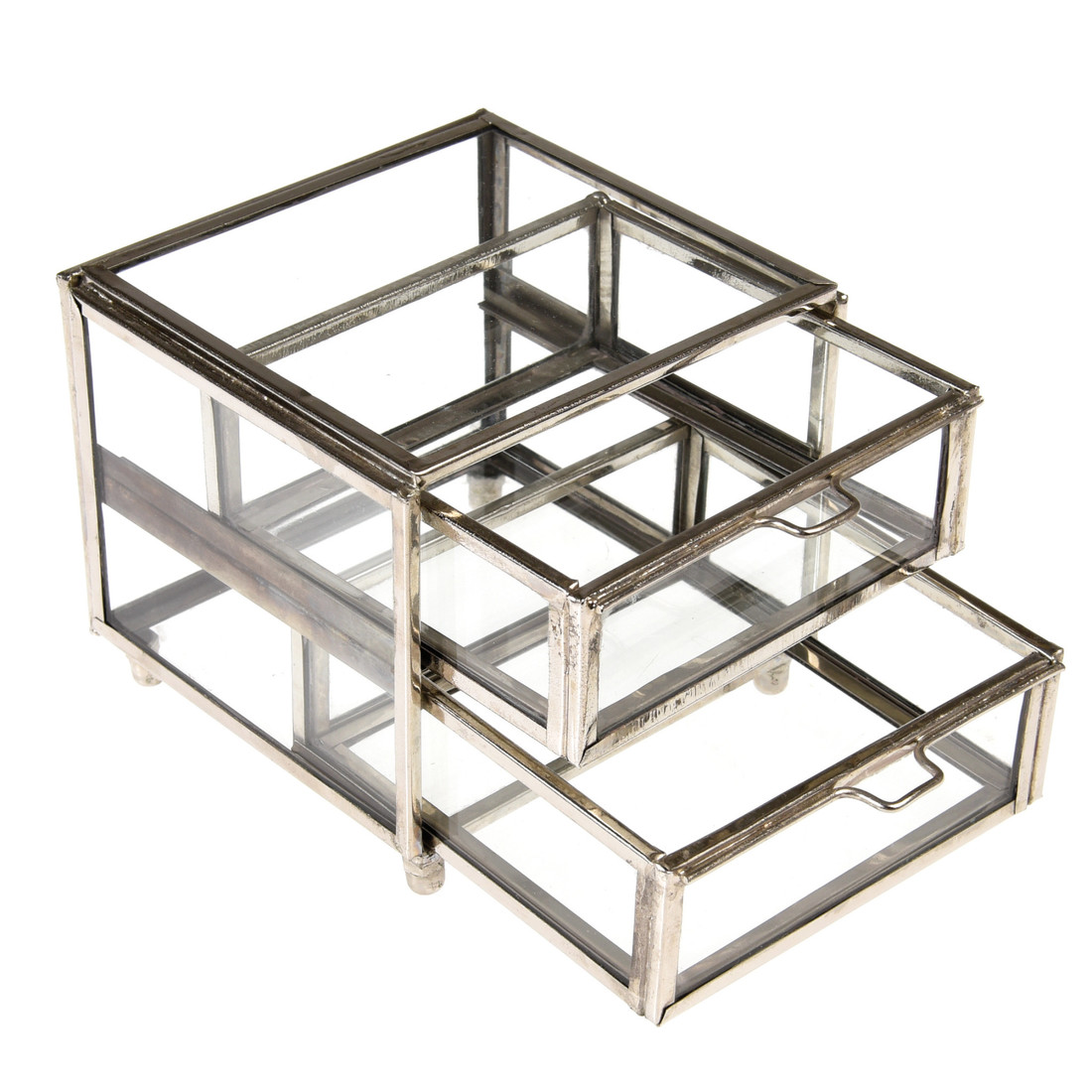 Rex International Glasbox Schubladen silber