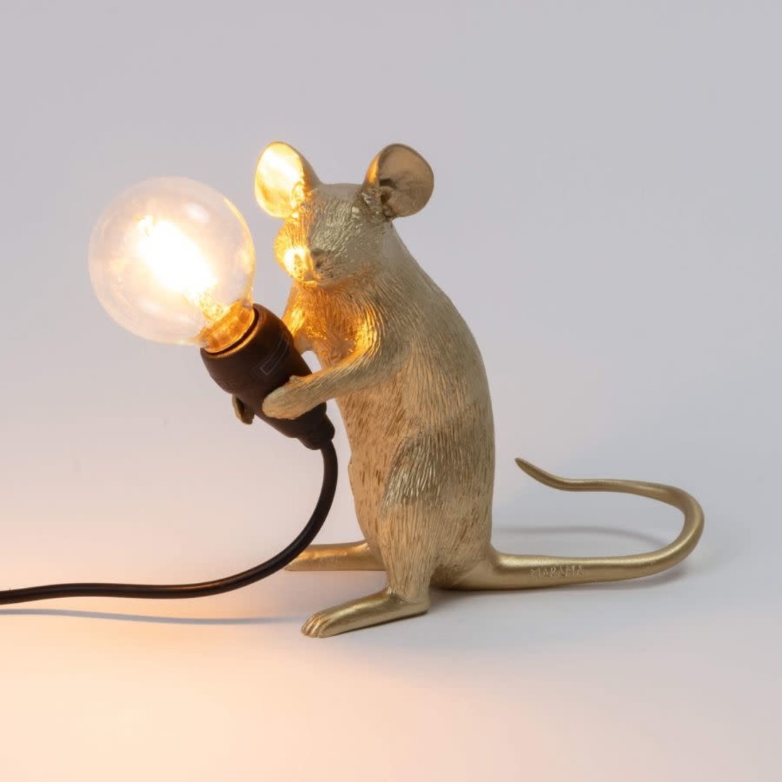 Seletti Mauslampe gold sitzendDesignlampe Maus gold sitzend
