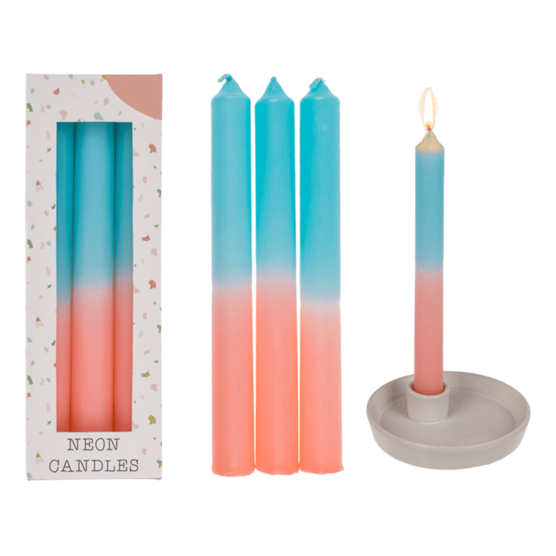 Out of the Blue Stabkerzen «Neon Candles» apricot-türkis