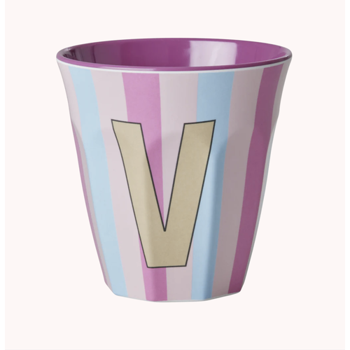 Rice Melaminbecher V «Stripes» weiss