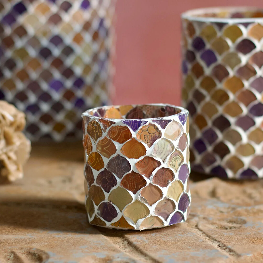 Teelichthalter Mosaik recycling Glas