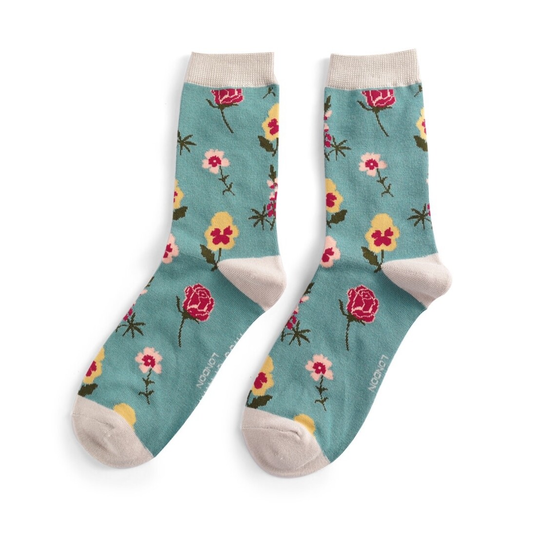 Miss Sparrow Socken 36-41 Botanik-Studie aquamarin