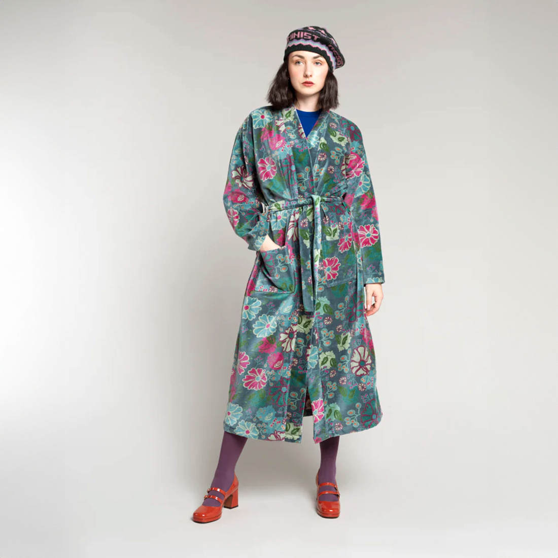 les touristes Kimono aus Samt «Cosmos Teal»