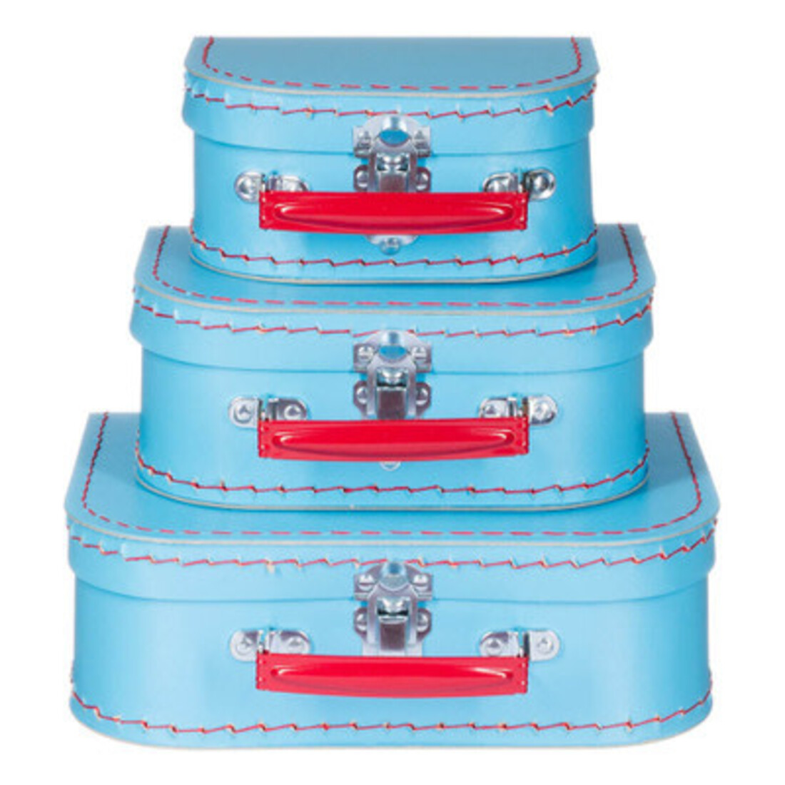 Koffer hellblau mit rotem Griff
