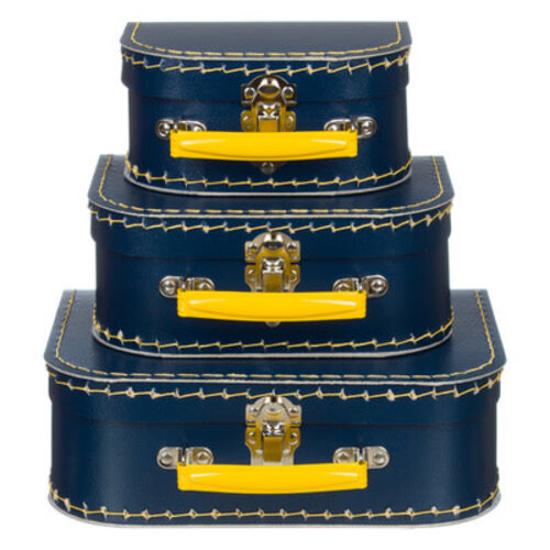 Koffer dunkelblau mit gelbem Griff