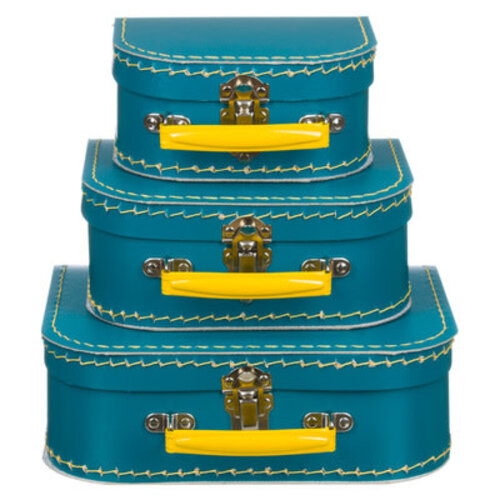 Koffer petrol mit gelbem Griff