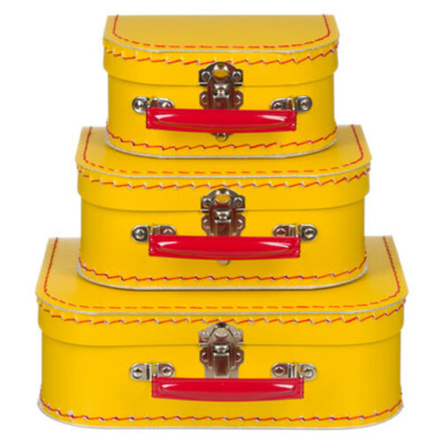 Koffer gelb mit rotem Griff