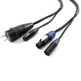 Combikabel XLR female + Schuko male -> XLR male + Powercon blauw