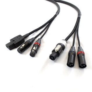 Combikabel 2x XLR female + IEC apparaatstekker -> 2x XLR male + Powercon wit