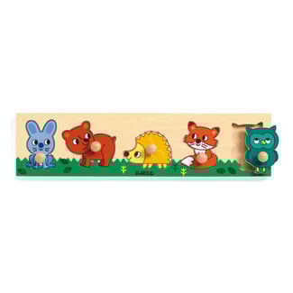 Djeco Puzzels, Houten puzzels - knoppuzzel Forest'n'co, 5 stukjes