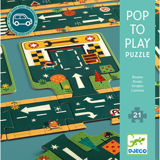 Djeco Puzzels, Legpuzzels - Pop to play straten, 21 stukjes (pop to play puzzle roads)