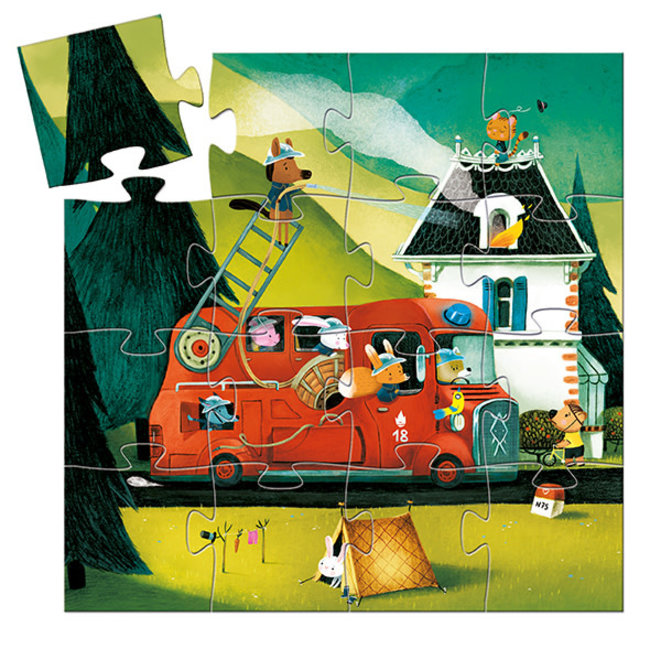 Djeco Puzzels, Legpuzzels - silhouette puzzel De brandweerwagen, 16 stukjes