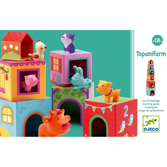 Djeco Speelgoed, Stapelblokken - Topanifarm, boerderij inclusief diertjes