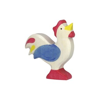 Holztiger boerderij: haan blauw 8x2x7cm, hout