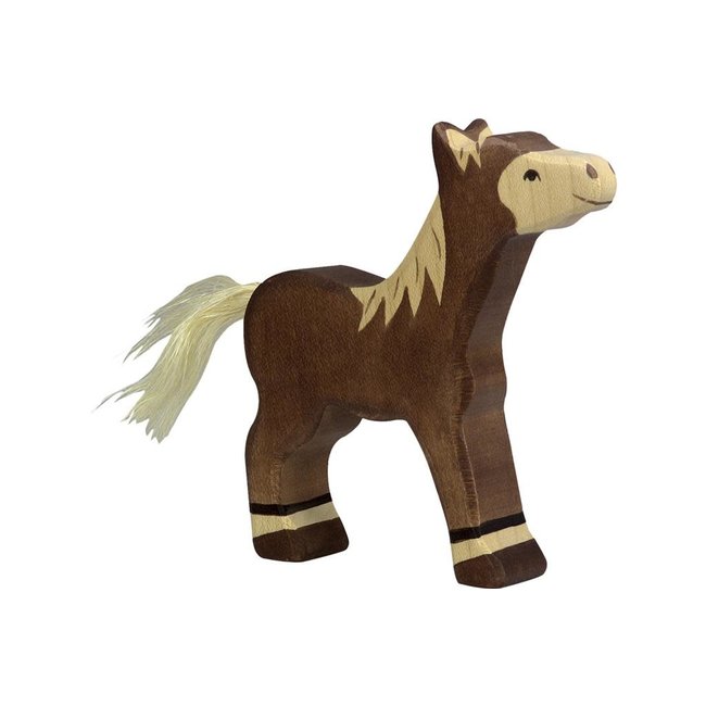 Holztiger boerderij: veulen staand, donkerbruin 12x2x12cm, hout