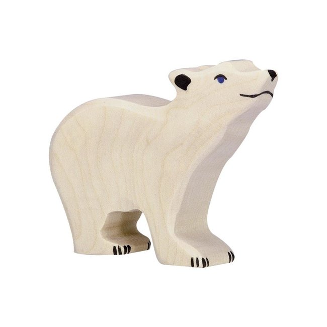 Holztiger zeedieren: ijsbeer klein, kop omhoog 10x2x8cm, hout