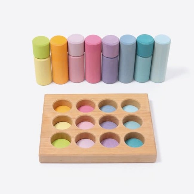 Grimms Houten speelgoed - stapelspel pastel rollers, klein (stacking game small pastel rollers)
