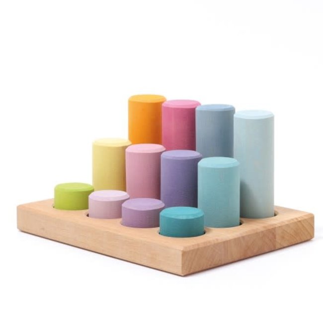 Grimms Houten speelgoed - stapelspel pastel rollers, klein (stacking game small pastel rollers)