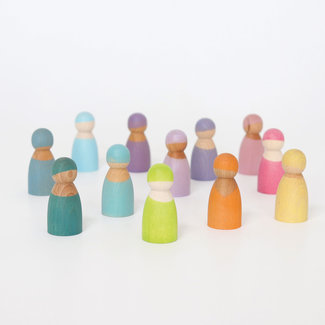 Grimms Houten speelgoed - regenboogvriendjes pastel, 12st. (pastel rainbow friends)