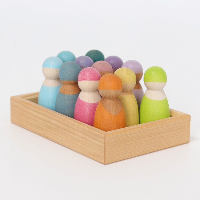 Grimms Houten speelgoed - regenboogvriendjes pastel, 12st. (pastel rainbow friends)