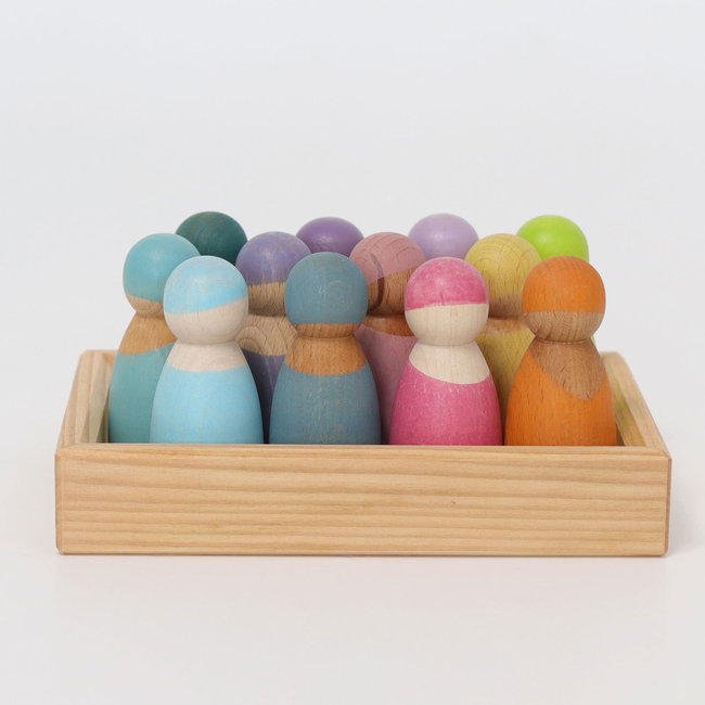 Grimms Houten speelgoed - regenboogvriendjes pastel, 12st. (pastel rainbow friends)