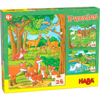 HABA Puzzels, Legpuzzels - dierenfamilies, 3x 24 stukjes