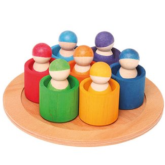 Grimms Celebration Houten speelgoed - regenboogvriendjes in bakjes