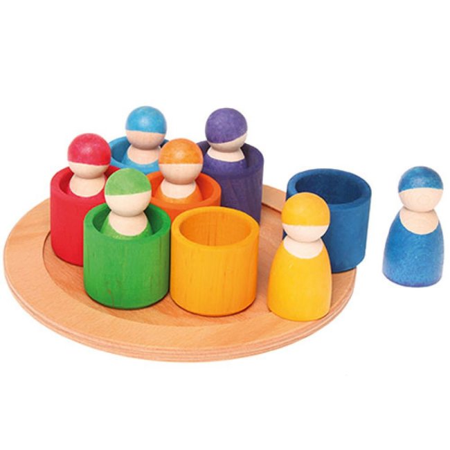 Grimms Grimms Houten speelgoed - regenboogvriendjes in bakjes