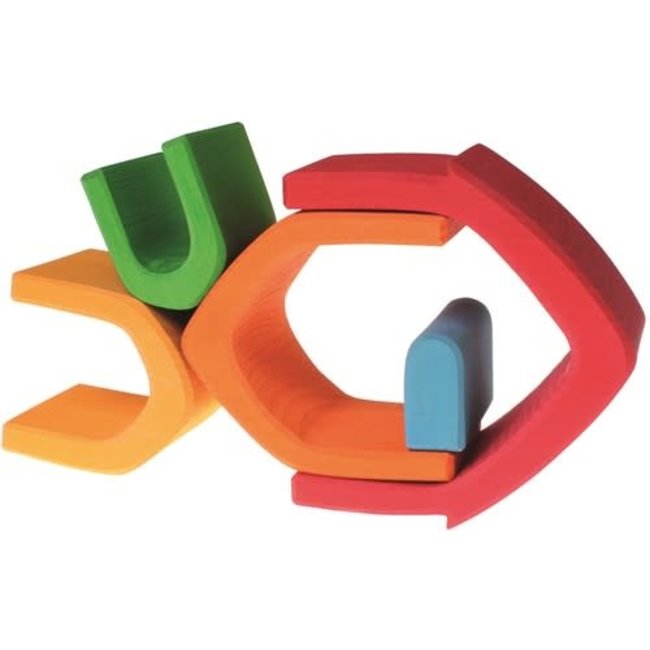 Grimms Houten Speelgoed - bouwblokken regenboog huisje (colorful house)