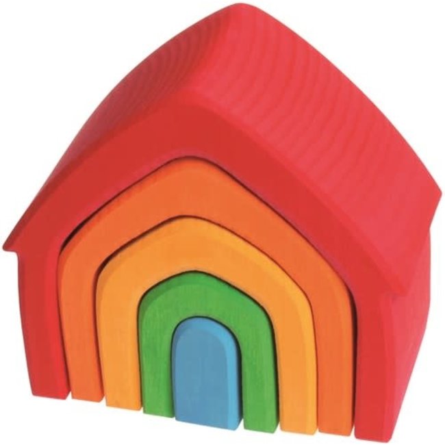 Grimms Houten Speelgoed - bouwblokken regenboog huisje (colorful house)