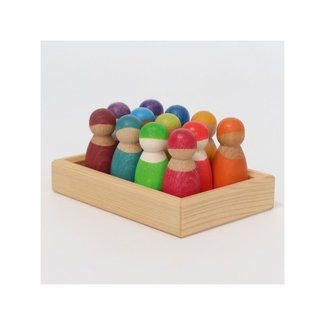 Grimms Houten speelgoed - regenboogvriendjes, 12 stuks (rainbow friends)