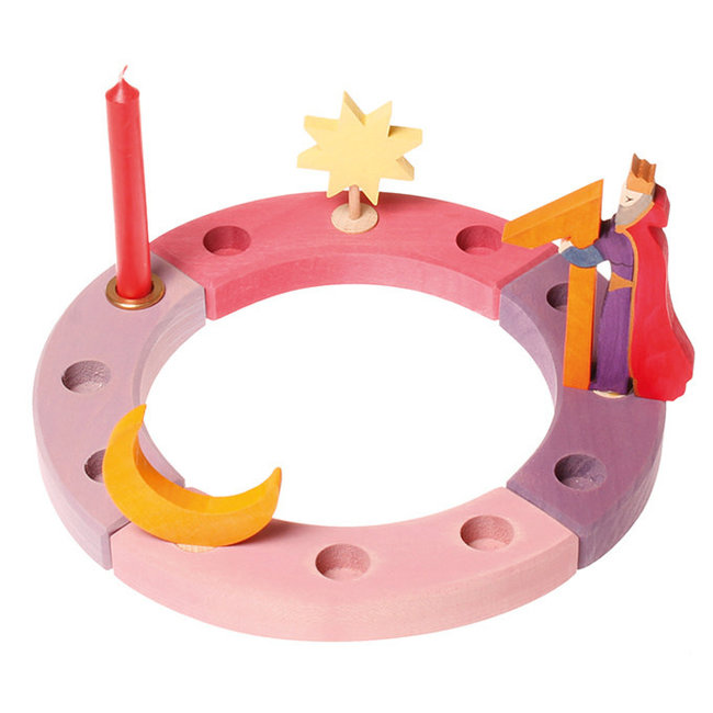 Grimms Decoratie - kleine verjaardagsring roze/paars, 12 gaten (small birthday ring pink-purple)