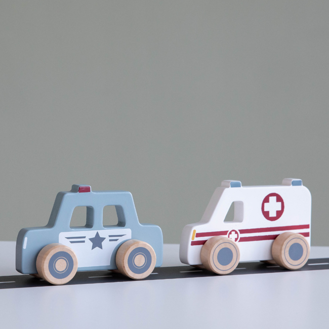 Little Dutch Houten auto's -  set: ziekenauto, brandweerauto, politieauto