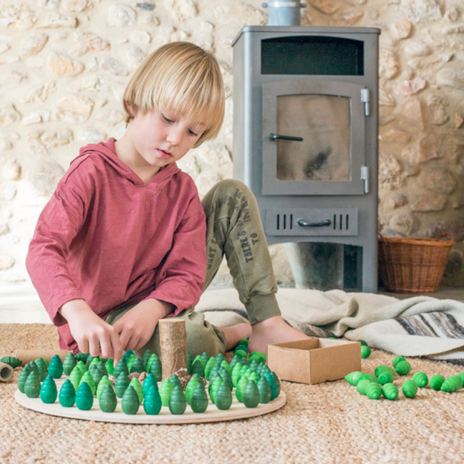Grapat Grapat Houten speelgoed - Loose parts: Houten bomen groen, 36st. (Mandala trees)