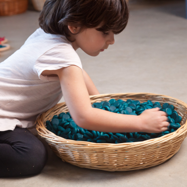 Grapat Grapat Loose parts: Houten munten blauw, 36st. (Mandala blue coins)