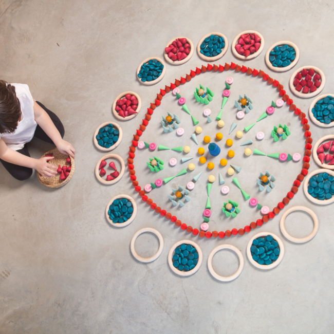 Grapat Grapat Loose parts: Houten munten blauw, 36st. (Mandala blue coins)