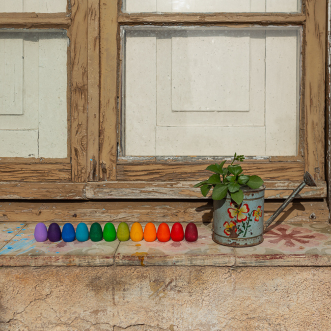 Grapat Grapat Houten speelgoed - Loose parts: Houten eieren gekleurd, 36 st. (Mandala rainbow eggs)