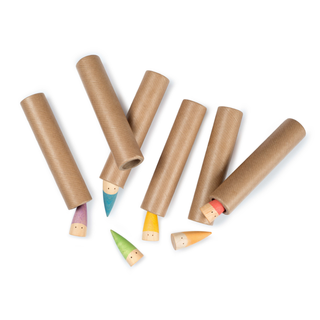 Grapat Houten punt poppetjes, 6st. in koker (Baby Sticks)