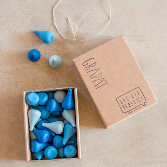 Grapat Houten regendruppels blauw, 36st. (Mandala raindrops)