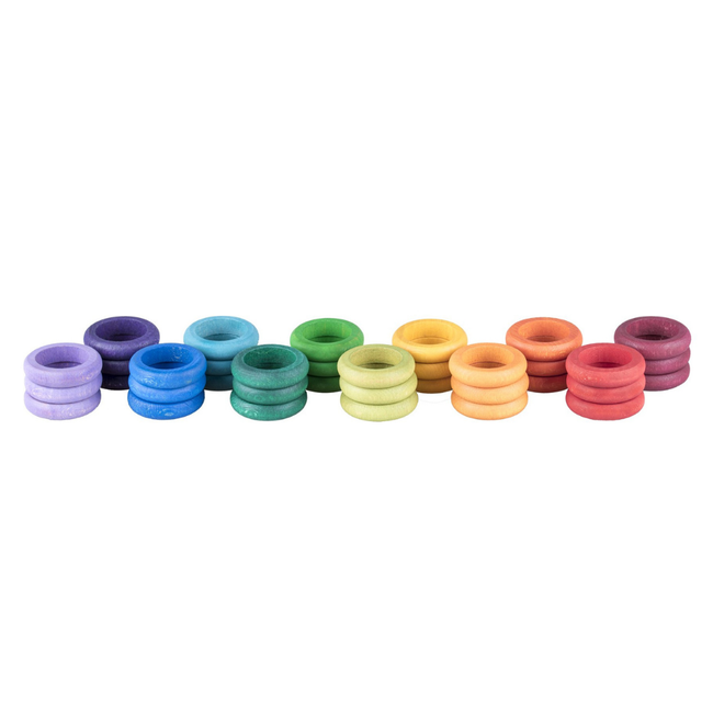 Grapat Houten ringen gekleurd 36st. (36  x rings 12 colors)