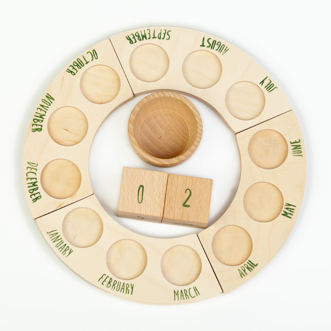 Grapat Houten jaarring (NL) zonder houten Nins poppetjes (Plataforms, dices & Bowl Perpetual calendar)