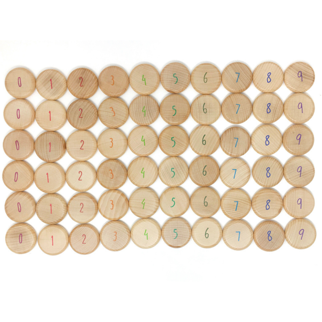 Grapat Houten munten met getallen, 60st.  (Coins to count)