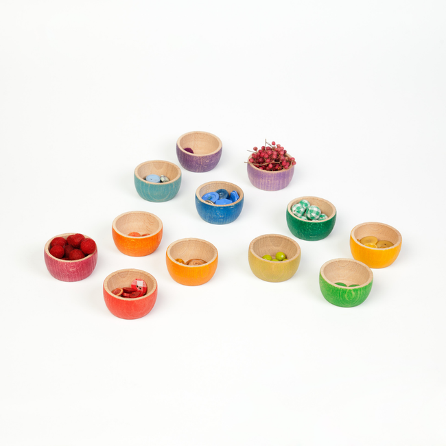 Grapat Houten bakjes gekleurd, 12st. (12 x bowls)