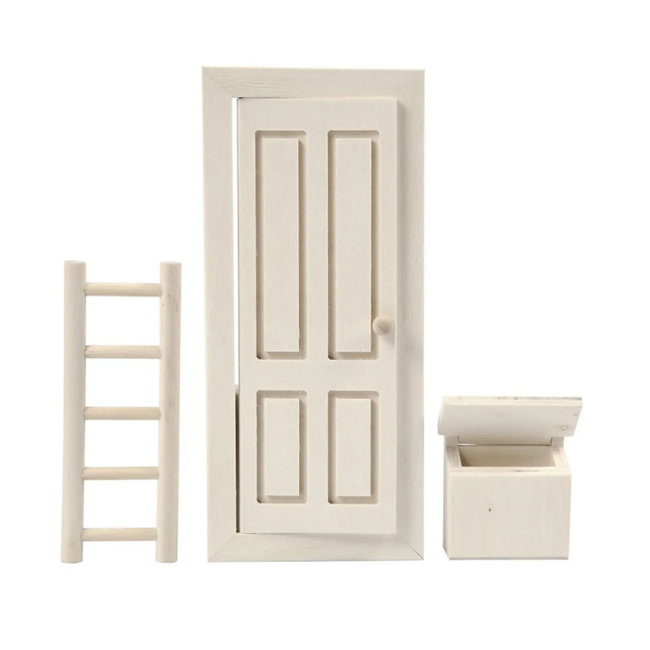 Creativ Company Kabouterdeurtjes - Houten Kabouterdeurtje set van deur, trap en brievenbus (mini)