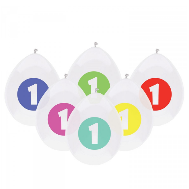 Feest - Ballon met cijfer 1 multicolor 6 st.
