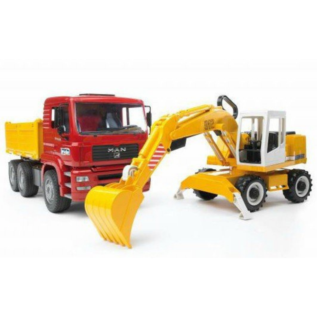 Buitenspeelgoed, voertuigen - MAN Kiepwagen en Liebherr rupsbagger