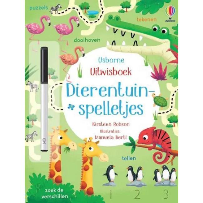 Usborne Boeken, Doeboeken - Uitwisboek Dierentuinspelletjes (3+ jr.)