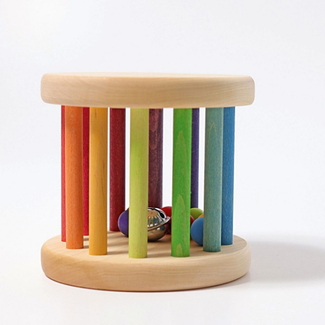 Grimms Babyspeelgoed - houten rammelaar roller, groot (Rainbow Rolling Wheel)